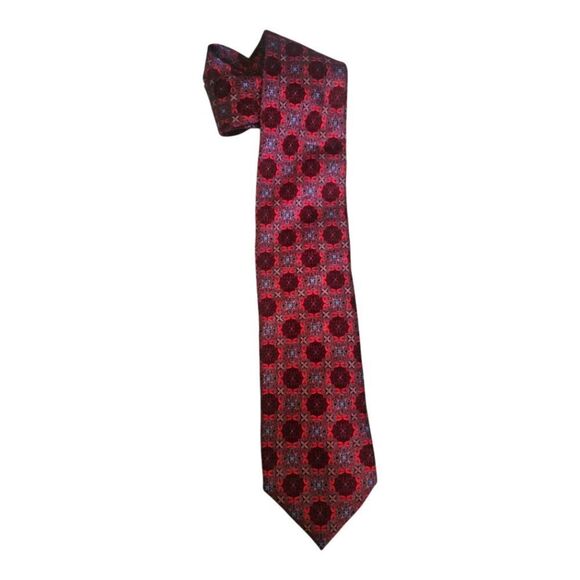 ERMENEGILDO ZEGNA Red Medallion Silk Tie - Picture 1 of 7